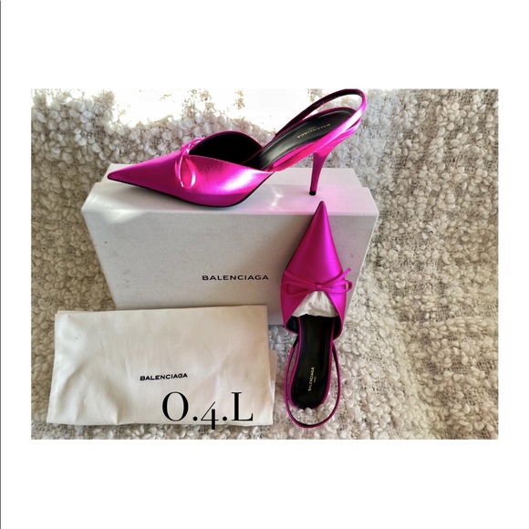 Balenciaga Fuchsia Satin Knife Slingback Pumps - Picture 3 of 4